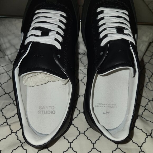 Santo Studio Trento Black / White Full Grain Leather Sneakers Men's Size 9 NWB - Picture 3 of 6